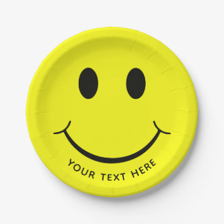 Happy Face Graphic Personalize | Yellow Paper Plates