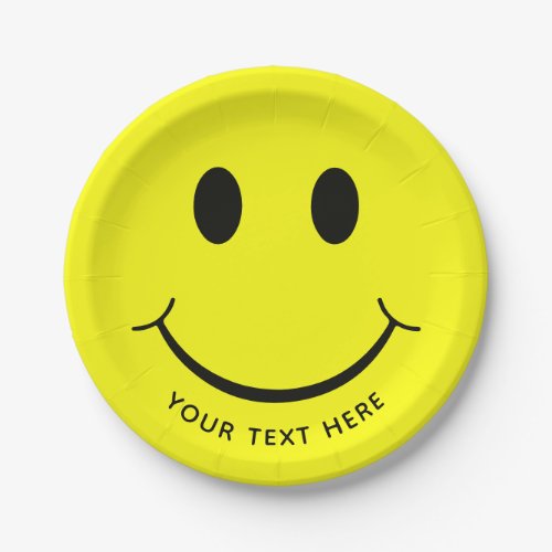 Happy Face Graphic Personalize  Yellow Paper Plates