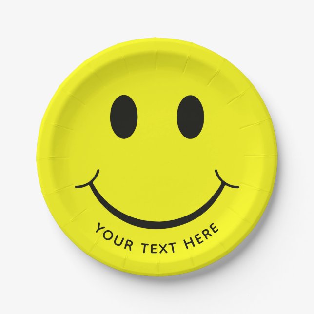 Happy Face Graphic Personalize | Yellow Paper Plates (Front)