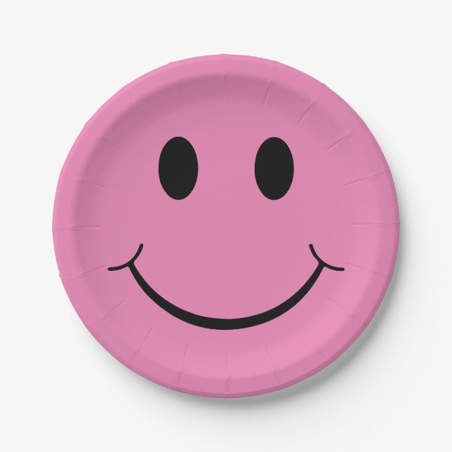 Happy Face Graphic | Pink Paper Plates (Front)