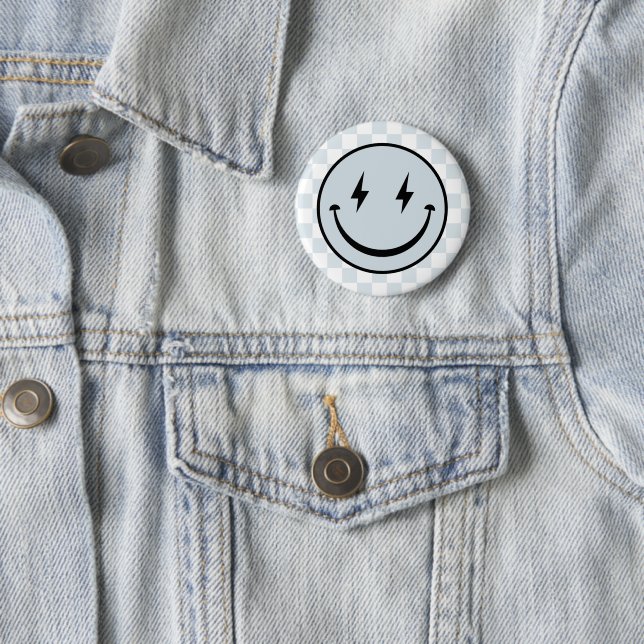 Happy Face Groovy Blue Boy Birthday Button (In Situ)
