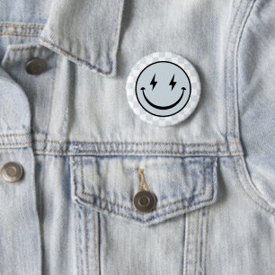 Happy Face Groovy Blue Boy Birthday Button