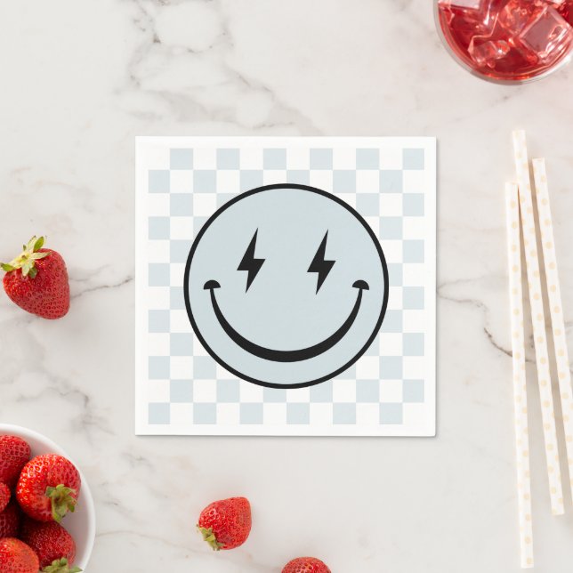 Happy Face Groovy Blue Boy Birthday Napkins (Insitu)