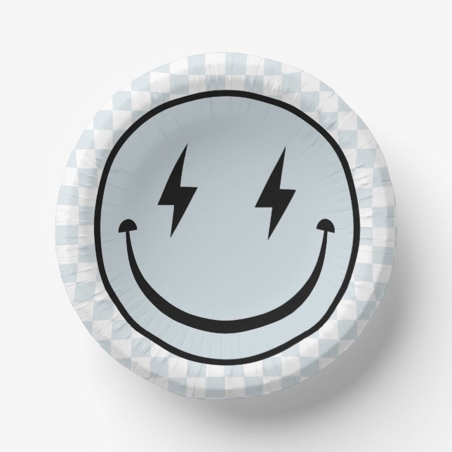 Happy Face Groovy Blue Boy Birthday Paper Bowls (Front)