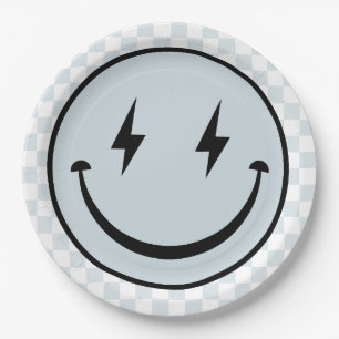 Happy Face Groovy Blue Boy Birthday Paper Plates