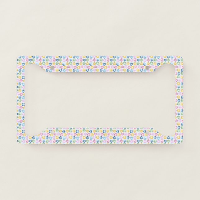Happy Face Groovy Pattern License Plate Frame (Front)