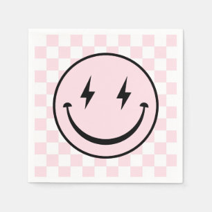 Happy Face Groovy Pink Girl Birthday Napkins