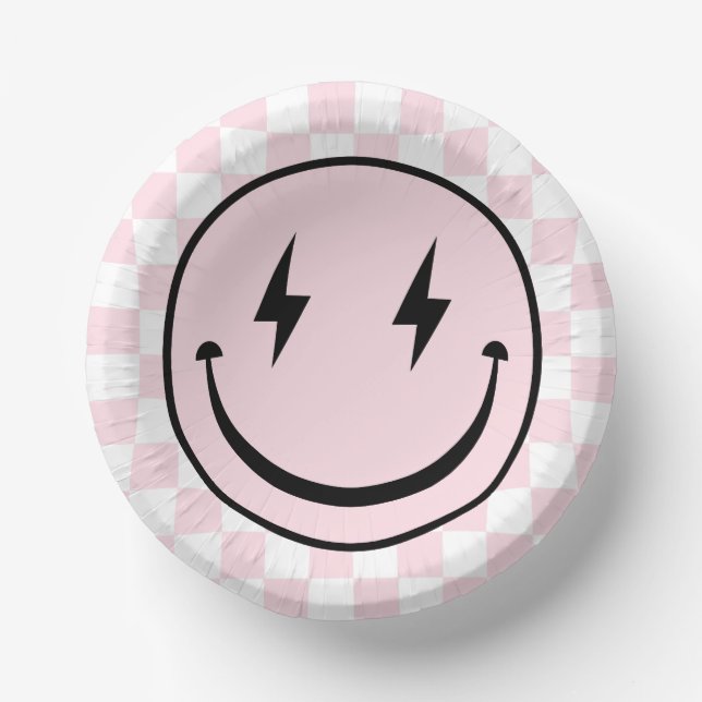 Happy Face Groovy Pink Girl Birthday Paper Bowls (Front)