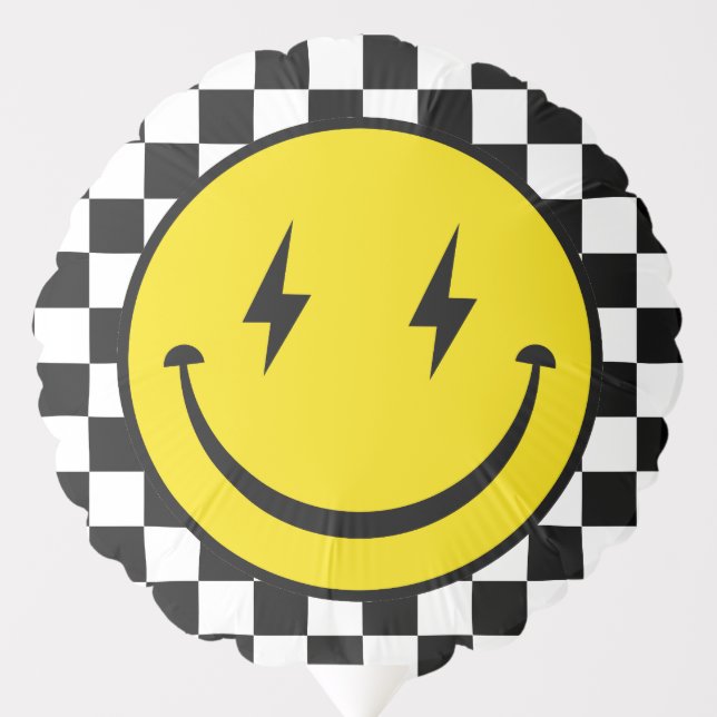 Happy Face Groovy Yellow Black Birthday Balloon (Front)