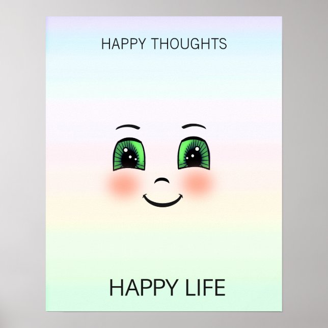 Happy face & happy thoughts on pastel colors poster (Front)