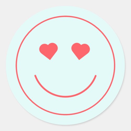 Happy Face Heart Eyes  Blue Classic Round Sticker