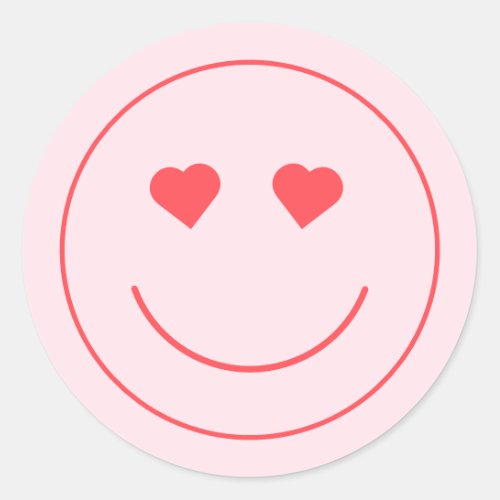 Happy Face Heart Eyes  Pink Classic Round Sticker