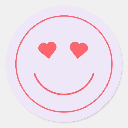 Happy Face Heart Eyes  Purple Classic Round Sticker