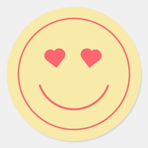 Happy Face Heart Eyes  Yellow Classic Round Sticker