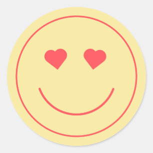 Happy Face Heart Eyes Yellow Classic Round Sticker