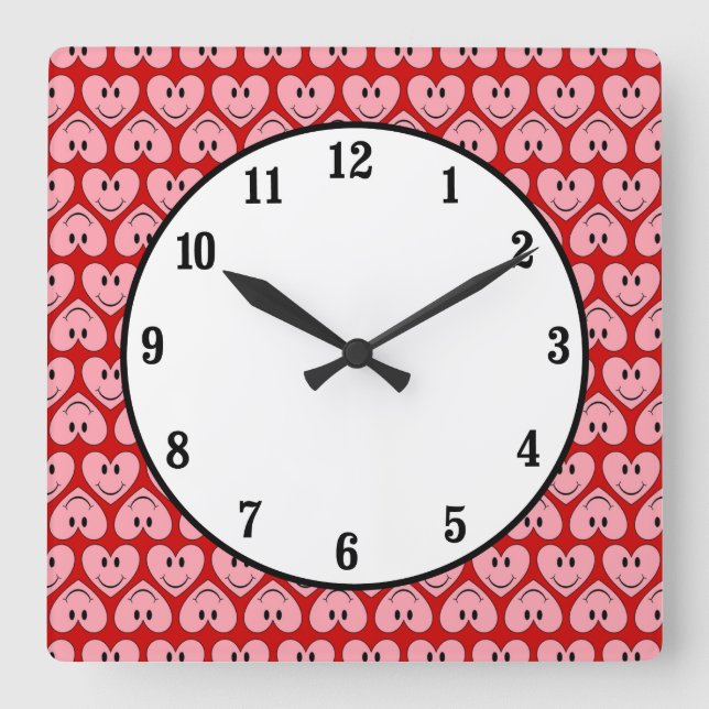 Happy Face Heart Square Wall Clock (Front)