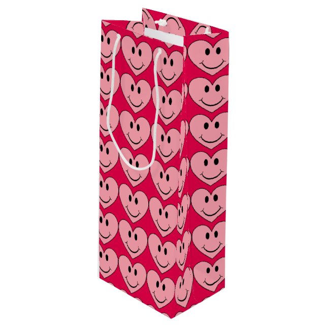 Happy Face Heart Wine Gift Bag (Front Angled)