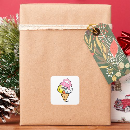 Happy Face Ice Cream Square Sticker