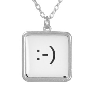 happy face kaomoji silver plated necklace