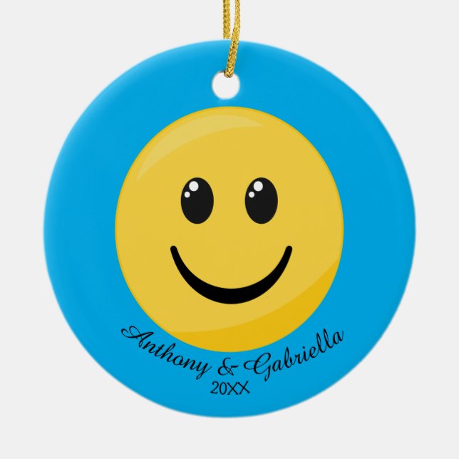 Happy Face Personalized Emoji Ornament (Front)