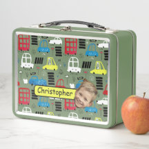 Happy Face Photo/Name Kids Cars boxMetal Lunchbox