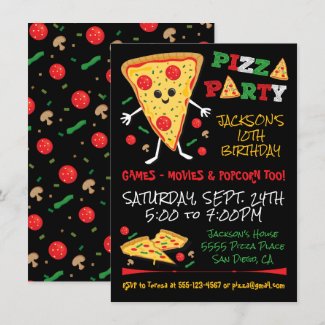 Happy Face Pizza Birthday Party Invitation