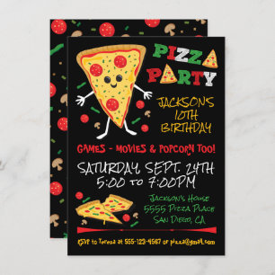 Happy Face Pizza Birthday Party Invitation