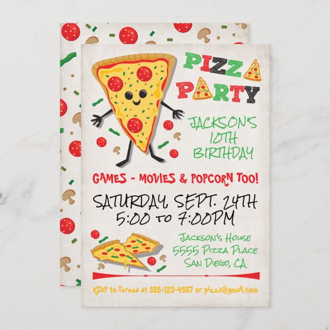 Happy Face Pizza Birthday Party Invitation (Front/Back)