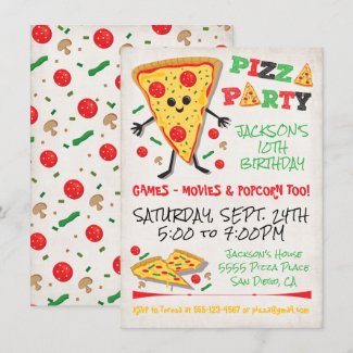 Happy Face Pizza Birthday Party Invitation