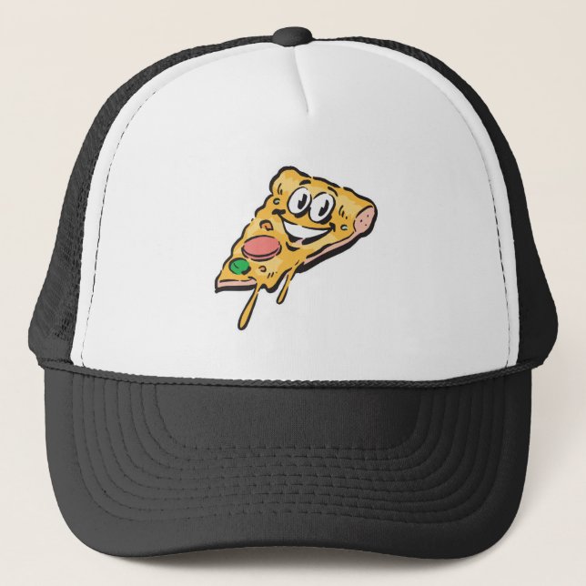 happy face pizza slice trucker hat (Front)