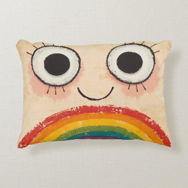 HAPPY FACE RAINBOW ACCENT PILLOW (Front)