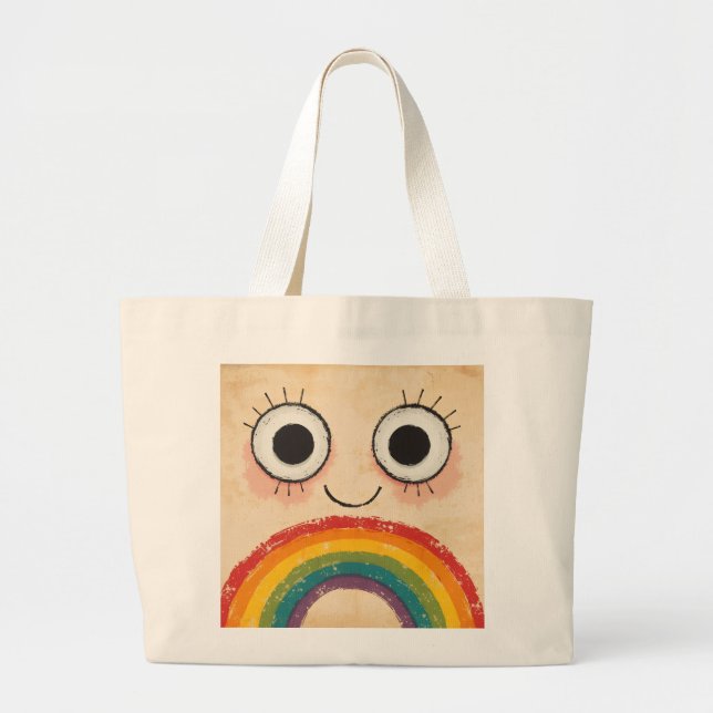 HAPPY FACE RAINBOW LARGE TOTE BAG (Front)