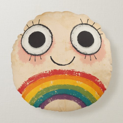 HAPPY FACE RAINBOW ROUND PILLOW