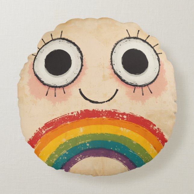 HAPPY FACE RAINBOW ROUND PILLOW (Front)