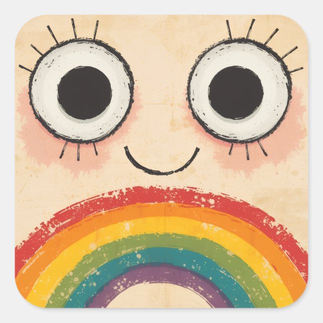 HAPPY FACE RAINBOW SQUARE STICKER (Front)