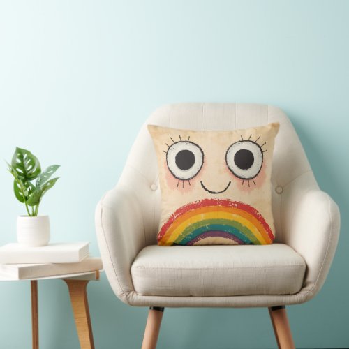 HAPPY FACE RAINBOW THROW PILLOW
