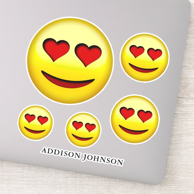 Happy Face Red Heart Eyes Collection Add Name 8" Sticker (Detail)