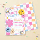 Happy Face Smile Groovy Checkered Birthday Party Invitation<br><div class="desc">Happy Face Smile Groovy Checkered Birthday Party Invitation</div>