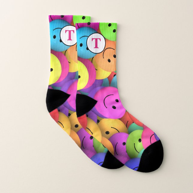 Happy Face Smiles Cute Colorful Fun Initial Socks (Pair)
