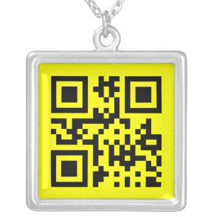 ☺ Happy Face Smiling Emoji -- QR Code Silver Plated Necklace