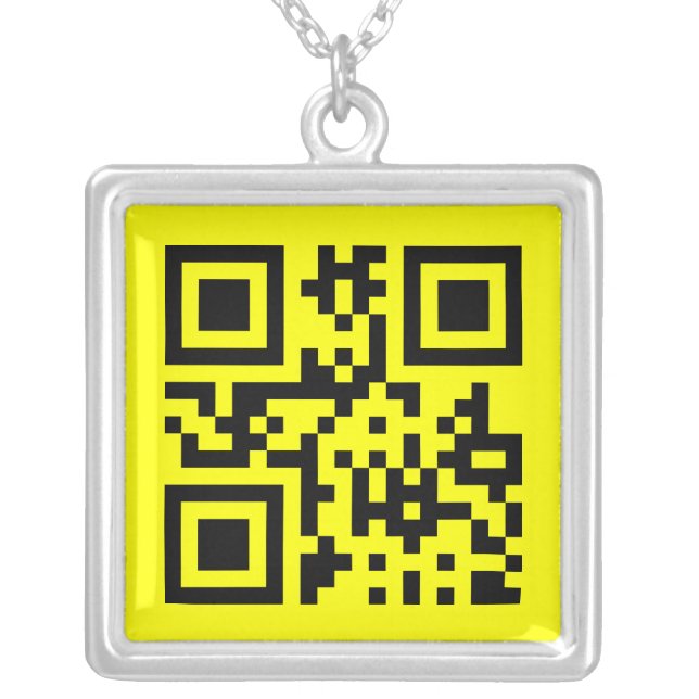 ☺ Happy Face Smiling Emoji -- QR Code Silver Plated Necklace (Front)