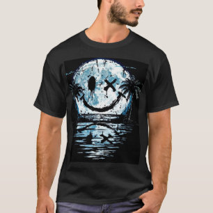 Happy Face Smiling Night-time Moon Over Ocean T-Shirt