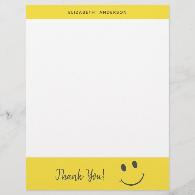 Happy Face Smiling Thank You Add Name Letterhead (Front)