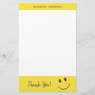 Happy Face Smiling Thank You Add Name Stationery