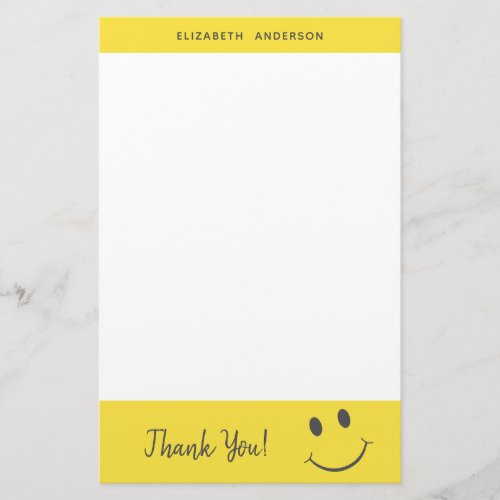 Happy Face Smiling Thank You Add Name Stationery