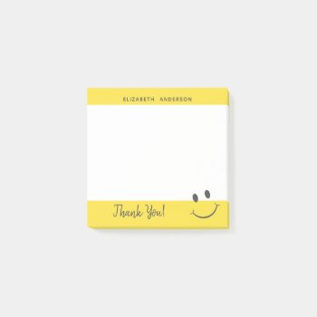 Happy Face Smiling Thank You Personalize Post-it Notes by ironydesigns at Zazzle