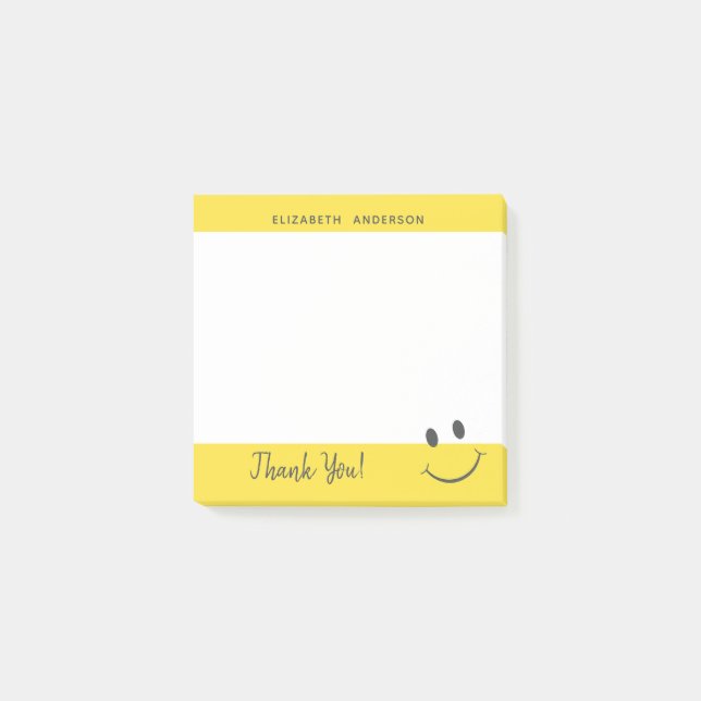 Happy Face Smiling Thank You Personalize Post-it Notes (Front)