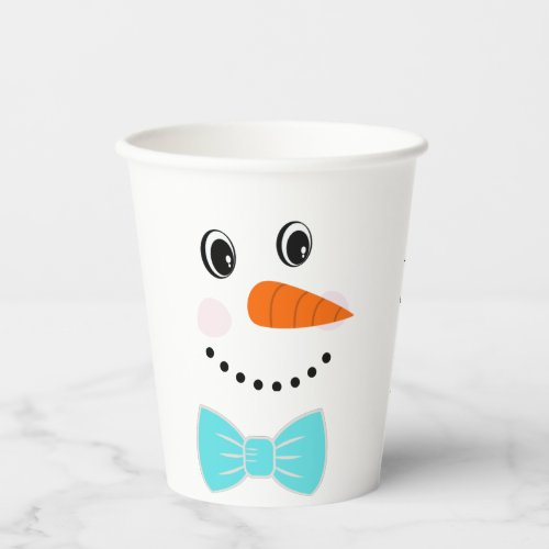 Happy Face Snowman Teal Blue Bowtie  Paper Cups