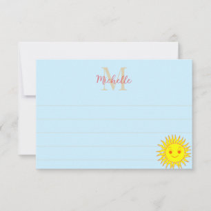 Happy Face Sunshine Lined Monogram Personalized Note Card