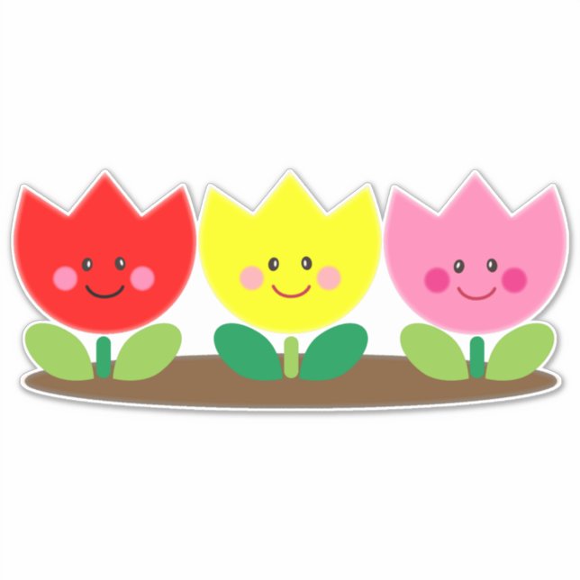 Happy Face Tulip Flowers Garden art Sticker (Front)